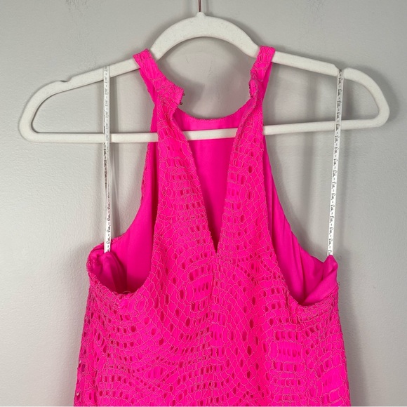 Lilly Pulitzer Quinn Mini Swing Dress Womens Small Hot Pink Halter Knotty Lace - Picture 5 of 11